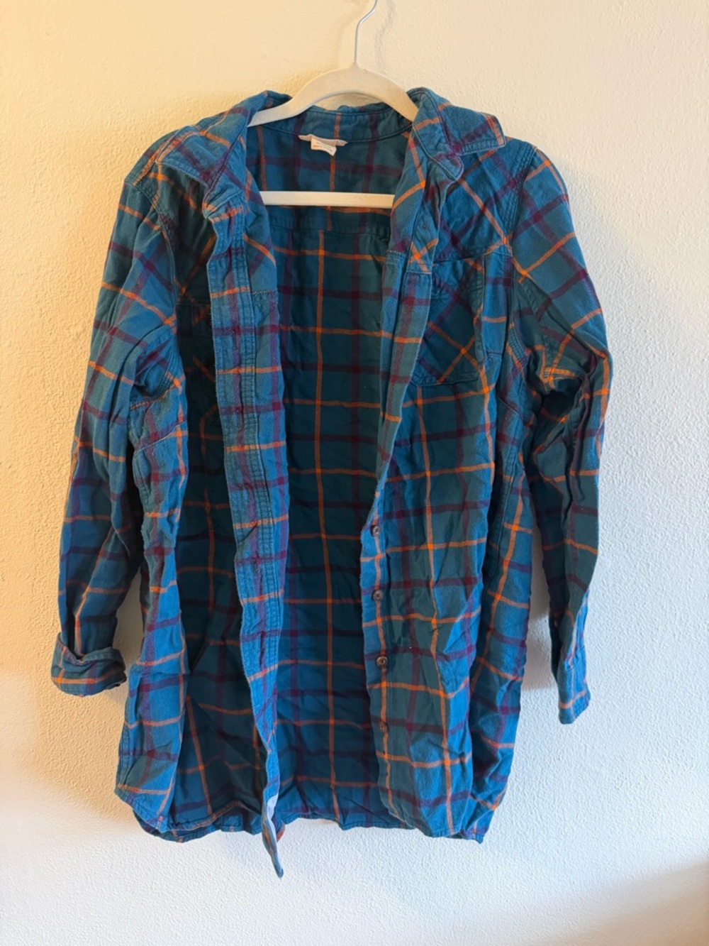 Duluth Trading Co Blue Plaid Button-Front Hooded Shirt